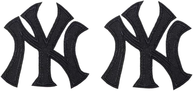 Iron on Patches Sports Teams Letter - Pack of 2 - Decorative for Clothing & Accessories, Ideal for Shirts, Jackets, Hats, Jeans, Shoes, Bags - Durable, Easy Apply (NY Black - 3" x 3")